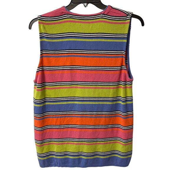 Susan Bristol Cardigan Sweater Vest Knit Size L Retro Stripes Tank Top Rainbow - Picture 2 of 8